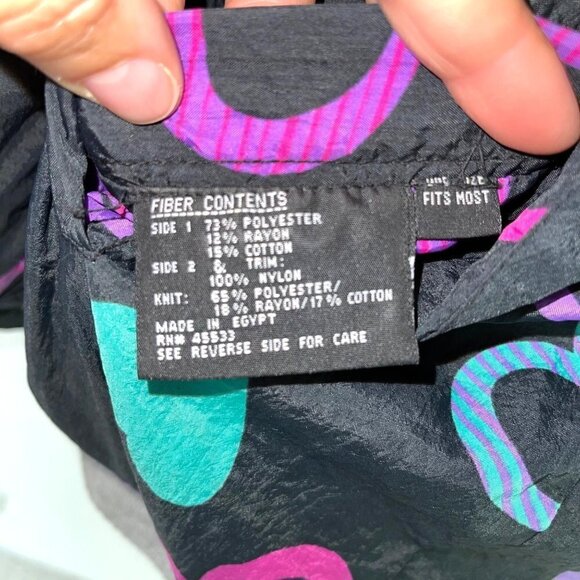 Vintage Womens Jacket One Size Reversible Knit Nylon Hearts Knit Black Purple - Picture 4 of 12